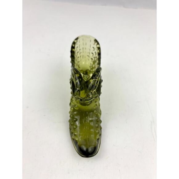 VTG Fenton Hobnail Cat Head Colonial Olive Green Glass Slipper Shoe - Picture 4 of 16